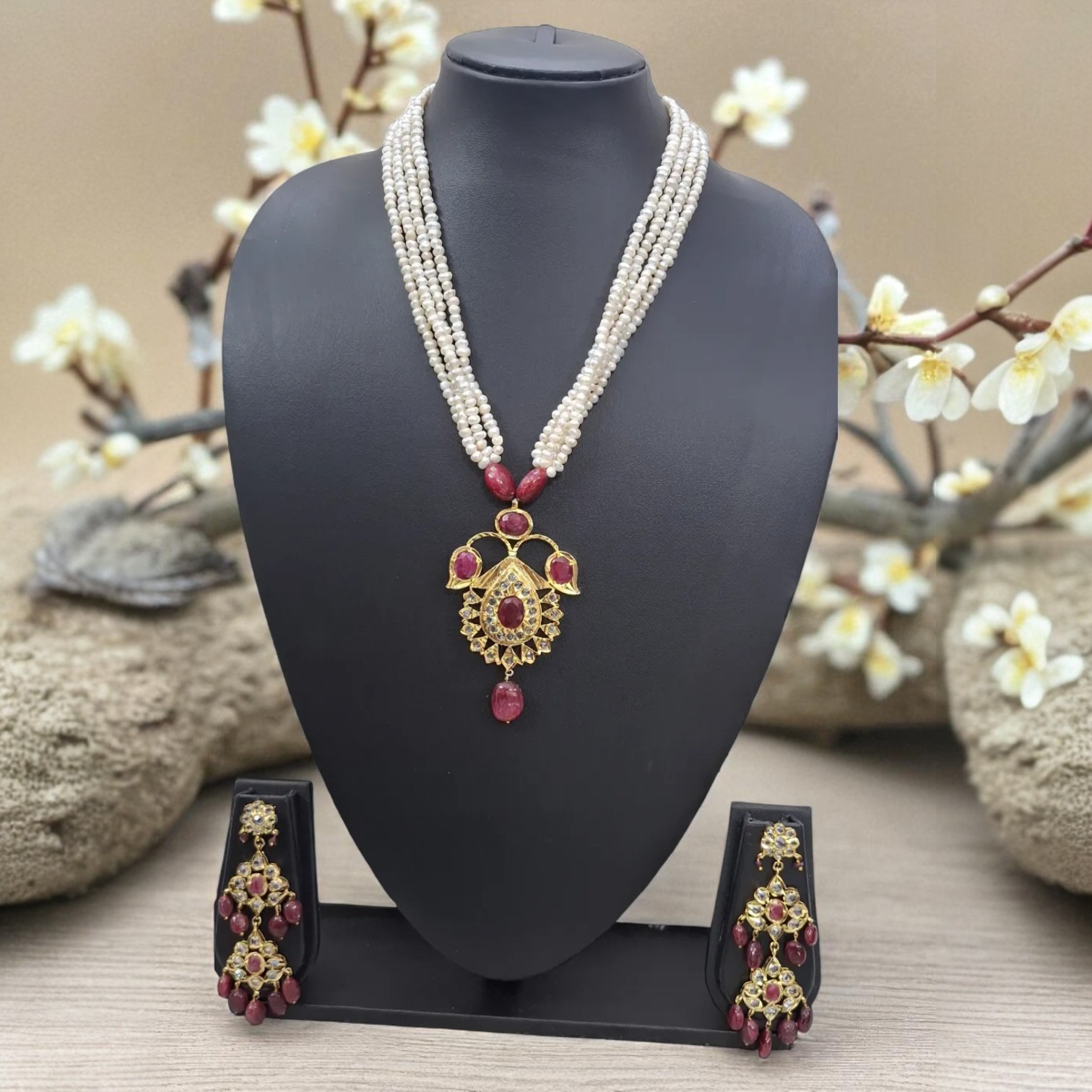 Maryam Red Real Ruby & Real Pearl Jugani