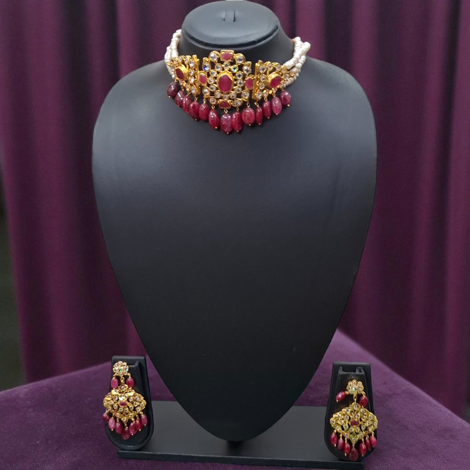 Zoya Real Ruby Pearl Choker Set