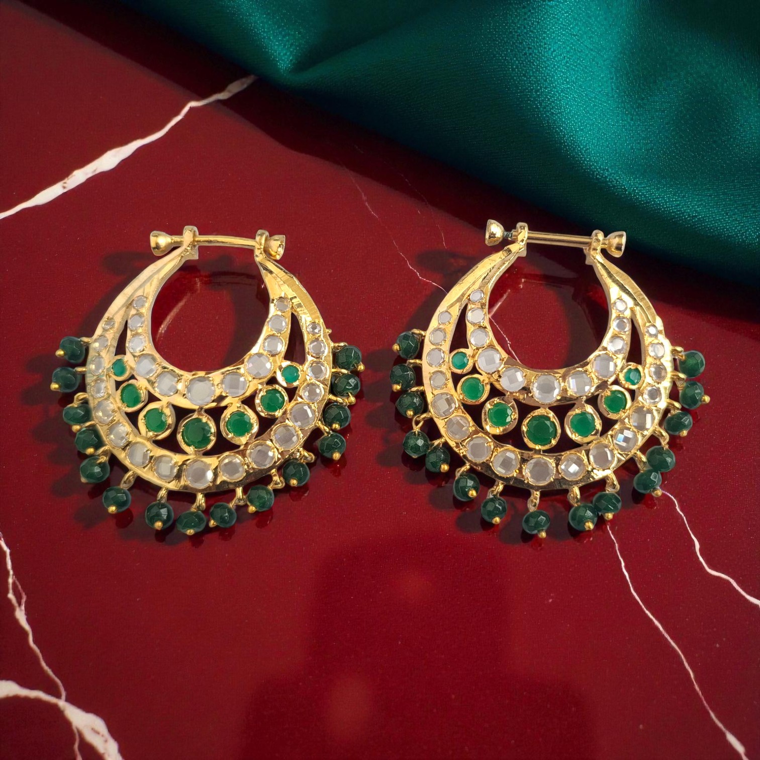 Sona Green-White Chandbali