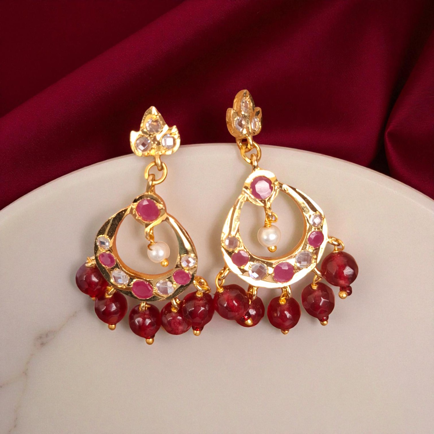 Sana White & Red Chandbali